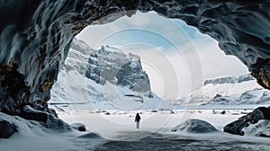 lake in winter, lake and mountains, lake in the mountains, iceland landscape in winter with a black ice cave