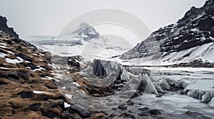 lake in winter, lake and mountains, lake in the mountains, iceland landscape in winter with a black ice cave