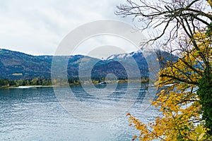 Lake Wolfgang or Wolfgangsee near St. Wolfgang town, Salzkammergut, Austria