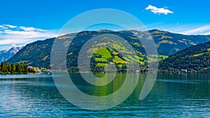 Lake Zell, German: Zeller See, and mountains on the backround. Zell am See, Austrian Alps, Austria