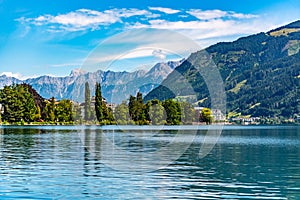 Lake Zell, German: Zeller See, and mountains on the backround. Zell am See, Austrian Alps, Austria