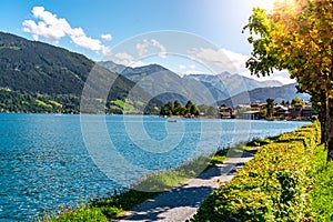 Lake Zell, German: Zeller See, and mountains on the backround. Zell am See, Austrian Alps, Austria