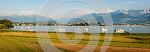 Lake Zurich with historic town of Rapperswil in summer, Switzerland