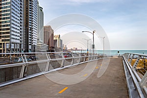 Lakefront Flyover path along Lake Shore Drive in Chicago. Main streets in Illinois