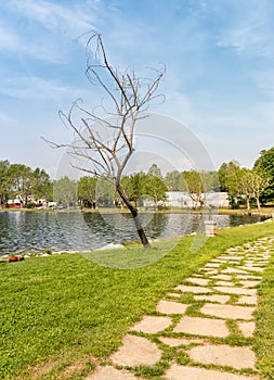 Lakefront of Gavirate, located on the coast of Lake Varese, Italy