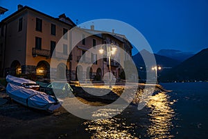 Lakefront of Santa Maria Rezzonico village by night