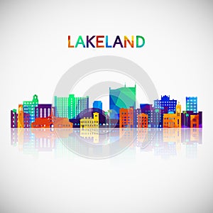 Lakeland skyline silhouette in colorful geometric style.