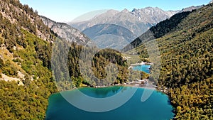 Lakes in mountains, national park. Autumn landscape, sunshine weather sunny day.