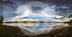 Lakes Panoramas and beautiful rainy sky, Lake Redkino, Ministerial Lakes, Kiev, Ukraine