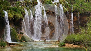 Lakes with waterfall in Croatia, Europe. Location: Plitvice, National Park Plitvicka jezera.