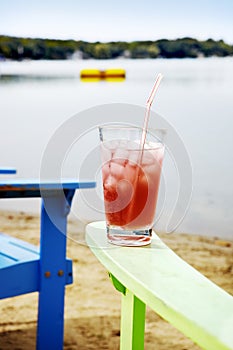 Lakeside beach beverage.