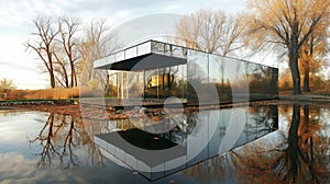 This lakeside home is a true feat of invisible architecture appearing to merge with the waters edge thanks to its photo