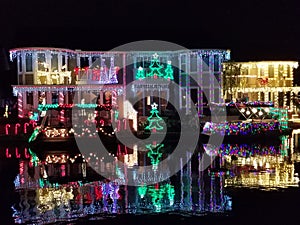 Lakeside Homes Decorated with Christmas Lights along East Lake Village in Yorba Linda California