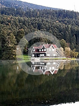 Lakeside house in the lake
