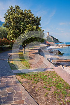 Lakeside promenade malcesine, with view to the castle scaliger