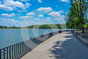 Lakeside promenade at Valea Morilor park in Chisinau, Moldova