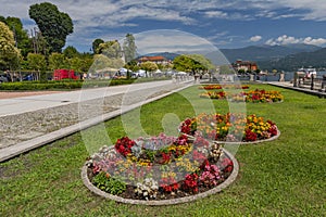 Lakeside promenade waterfront at Baveno, Lake Maggiore, Italy