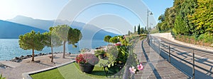 lakeside road Gardasee with stunning view to bathing area, Limone sul Garda, italy