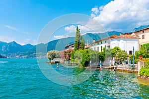 Lakeside view of Sulzano at lake Iseo, Italy