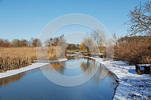 Lakeside winter landscape