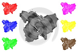 Lakhisarai district Bihar State, Munger division, Republic of India map vector illustration, scribble sketch Lakhisarai map