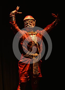 Lakhon khol khmer masked dance performer in costume in cambodia