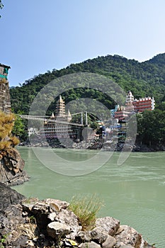 Lakshman Jhula, Rishikesh, India. The river Ganges