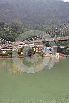 Lakshman Jhula, Rishikesh, India. The river Ganges