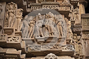 LAKSHMANA TEMPLE: Lord Ram Sita, Dasiya, and Lord Chatubhuj scuplture.Western Group, Khajuraho,
