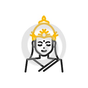 Lakshmi, Hindu goddess of wealth, prosperity, abundance and fortune. Vector thin line icon illustration