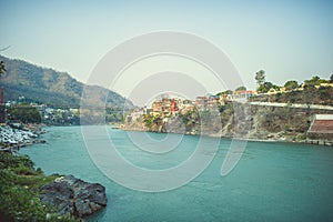 Laksman Jhula bridge at sunrise time across the Ganges River