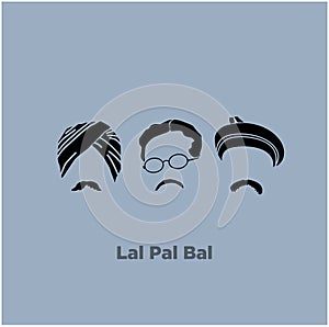 Lala Lajpat Rai, Bipin Chandra Pal, and Bal Gangadhar Tilak Freedom Fighter of India face vector icons. Lal, Bal, Pal movements