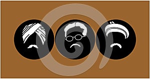 Lala Lajpat Rai, Bipin Chandra Pal, and Bal Gangadhar Tilak Freedom fighters of India face illustrations in the graphic icon