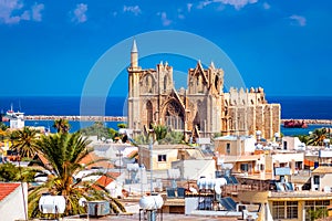 Lala Mustafa Pasha Mosque and Famagusta town. Famagusta, Cyprus