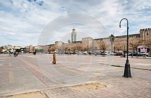 Lalla Loudain square and great mosque minaret.