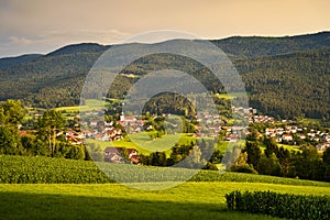 Lam, a small town in the Bavarian Forest in the Upper Palatinate with dramatic light after a thunderstorm