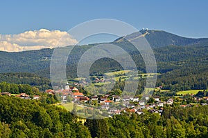 Lam, a small town in Bavarian Forest.View to mount GroÃŸer Arber with its two towers. Bavaria, Germany