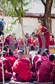 Lama debating Buddhist scriptures