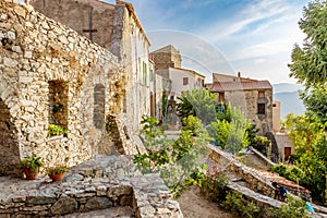 Lama, a hilltop town nestled in the mountains. Balagne,Corsica, France. Lama, a picturesque hillside village in Balagne, Corsica