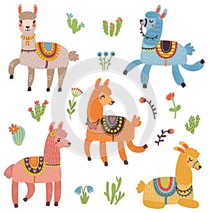 Lama set vector background photo