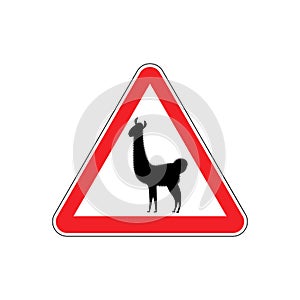 Lama Warning sign red. llama Hazard attention symbol. Danger road sign triangle animal