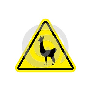 Lama Warning sign yellow. llama Hazard attention symbol. Danger