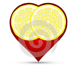 Lemon slices in a red heart shape