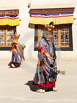 Lamayuru. Monks in masks perform buddhist sacred cham dance