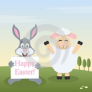 Lamb & Bunny Rabbit with Easter Banner