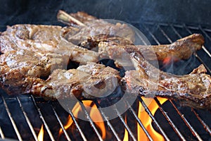 Lamb Chop Barbecue on fire