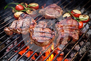 lamb chops with char lines on a garden barbeque