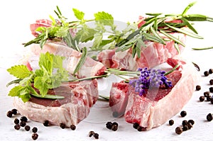 Lamb chops and herbs