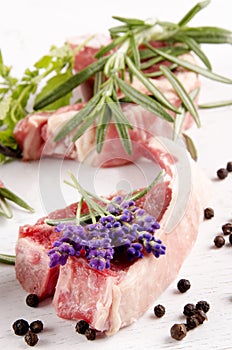 Lamb chops and organic herbs