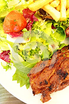 Lamb chops with salad & fries